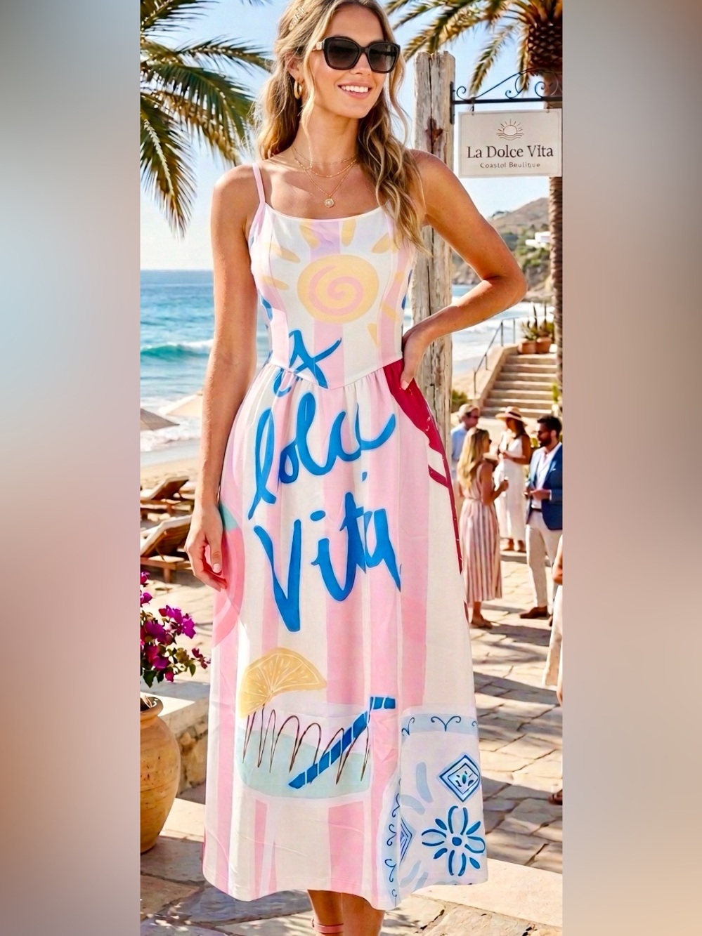 Italian Summer 3D Print Camisole Maxi Dress | Pink Stripe A-Line
Vacation Dress